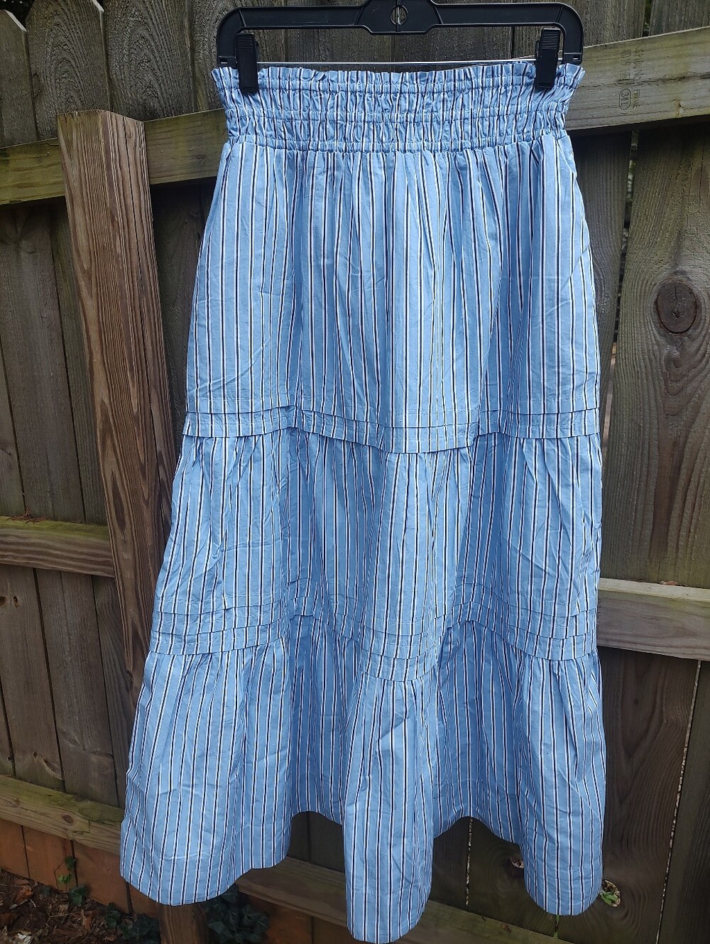 🏵️ Quince Organic Cotton Poplin Tiered Striped Maxi Skirt NWT S